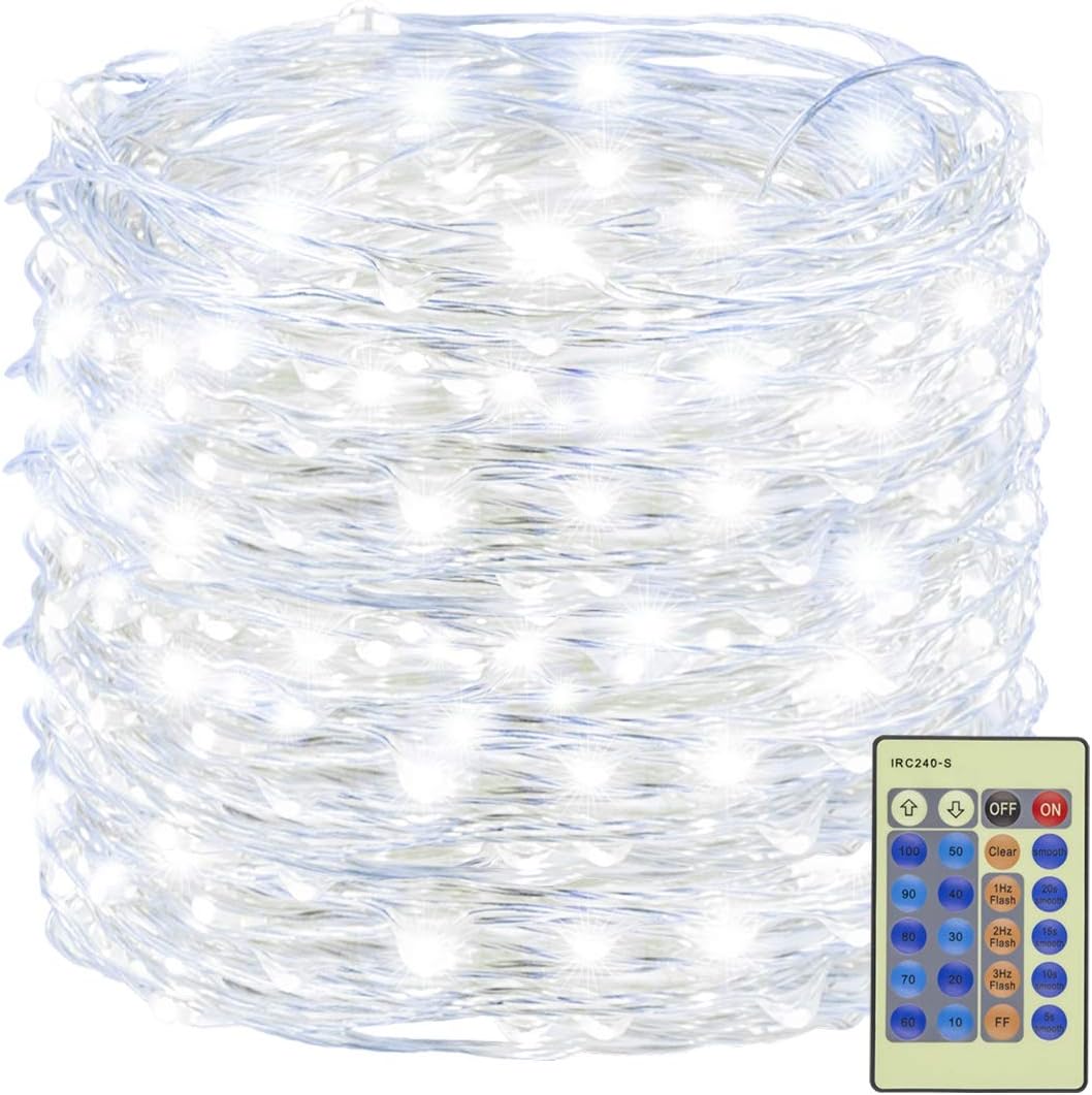 Decute 500LED 164ft Fairy String Lights Cool White Christmas Light Silver Wire with Remote, Firefly Lights Starry Light for DIY Christmas Tree Costume Wedding Party Table Centerpiece Decor