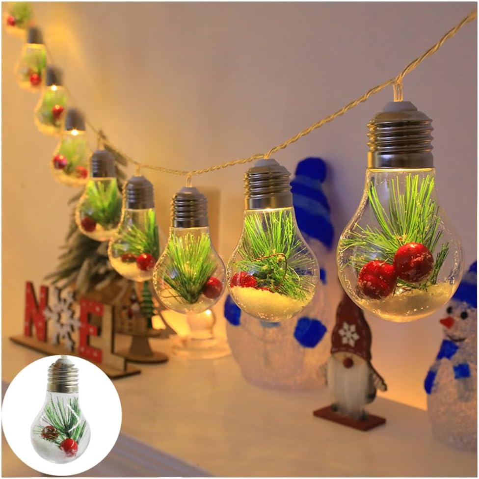 Fairy Lights, Christmas Tree Decor Hanging String Lights Creative PVC Clear Light Bulb Modeling Led Copper Wire Lights for Party Wedding Birthday Decor