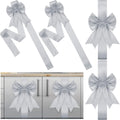 Syhood 8 Pcs Christmas Cabinet Bows Door Decorative, Silver | Large Xmas Ribbons Cabinet Door Windows Bows for Christmas Festive Party Cabinets Furniture Kitchen Decorations