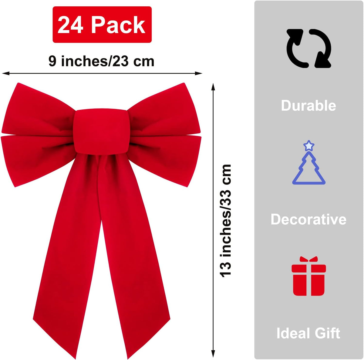 ANVAVO 16 Pack Red Velvet Christmas Bows Holiday Christmas Bows Christmas Wreaths Decoration, 9 x 13 inches