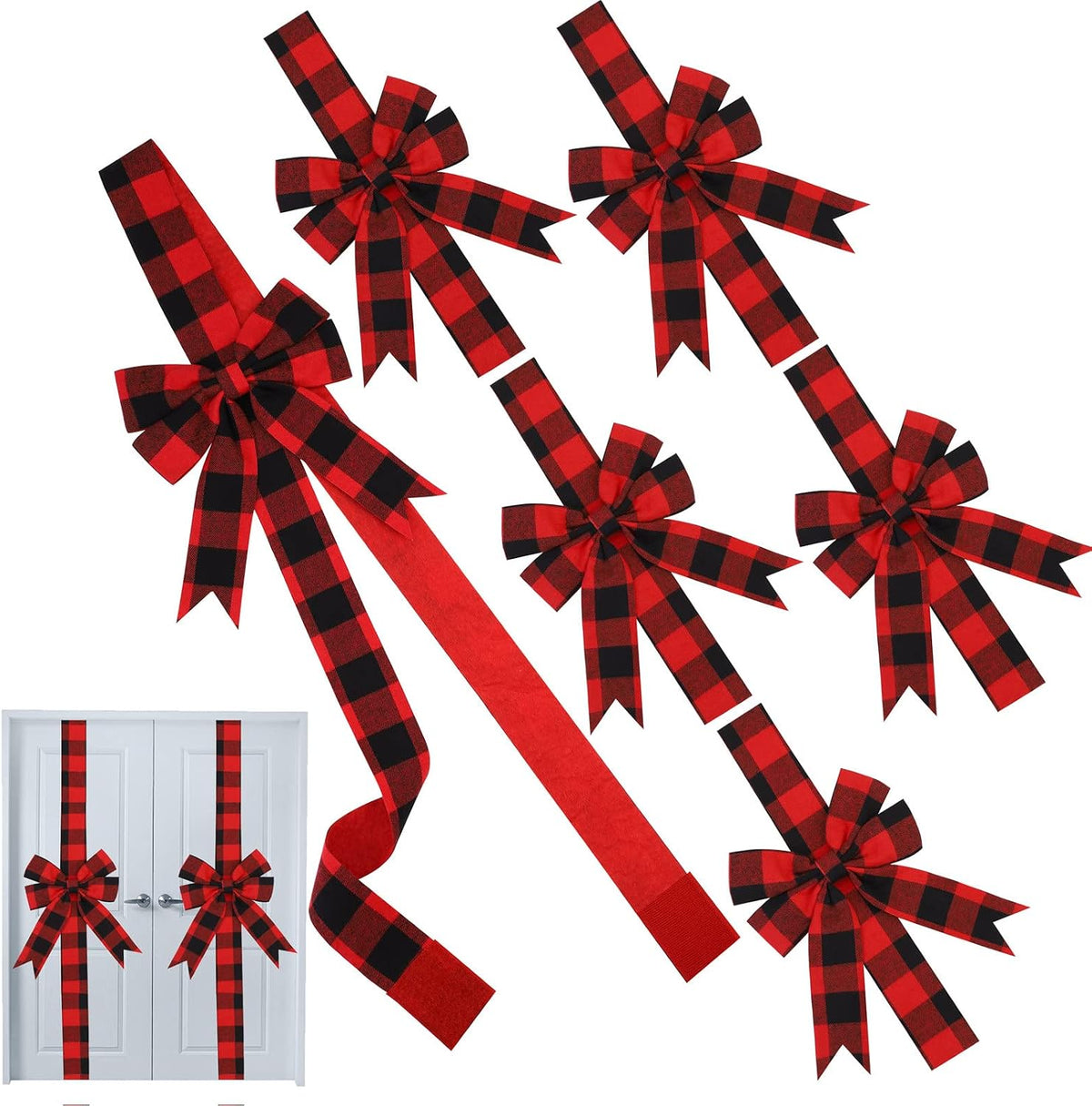 MCEAST 6-Piece Christmas Cabinet Bows, Red & Green Polka Dot, 10x87 Inches, Polyester, Christmas Occasion