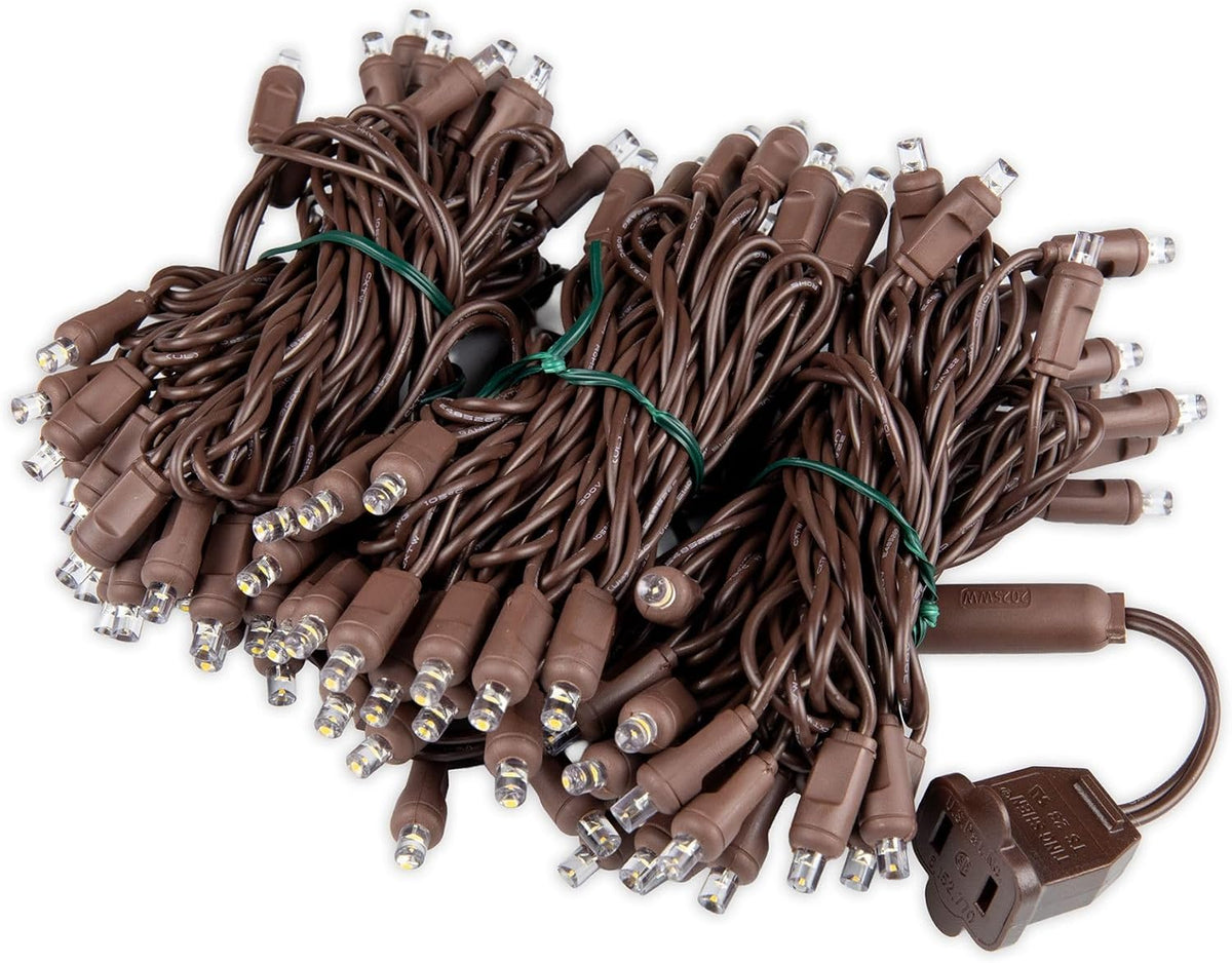 Festive Living 100 Warm White Wide Angle LED Mini Lights On Brown Wire | 34 Ft Commercial Grade Christmas String Lights, Full Wave No Flicker, Indoor & Outdoor UL Listed, Connect Up to 21 Sets