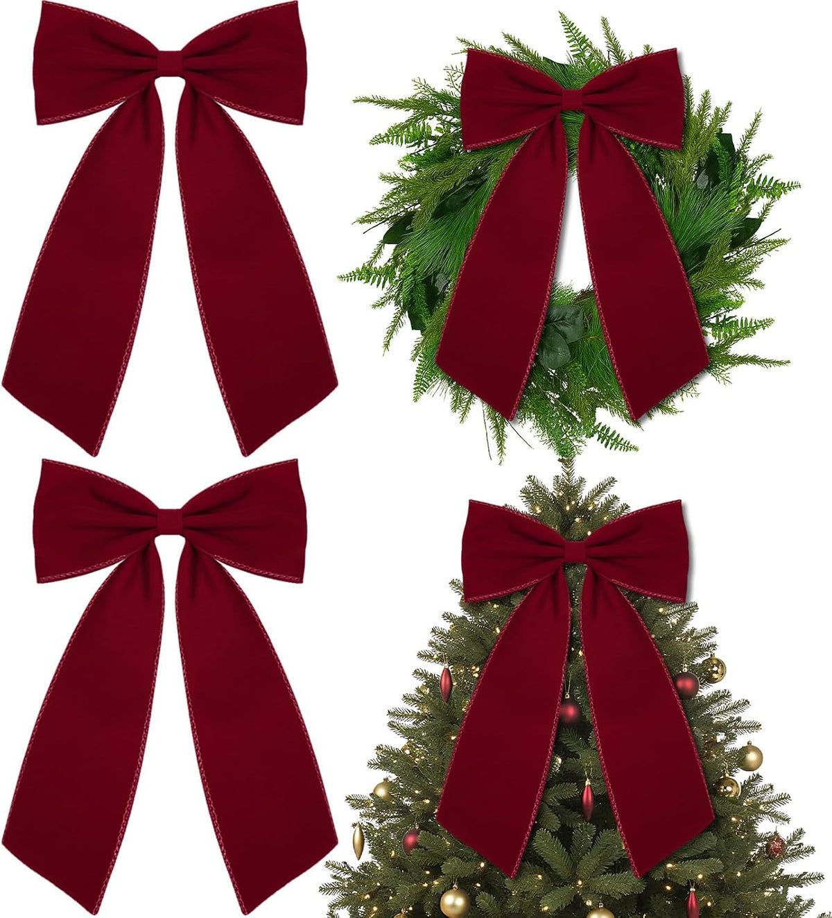 12 Pcs Black Large Christmas Velvet Bow, Xmas Tree Decor | 10x16 Inch Ribbon Design, Ideal for Wreath Garland Banner, Napkin Rings, Fireplace Indoor Outdoor Holiday Decoration