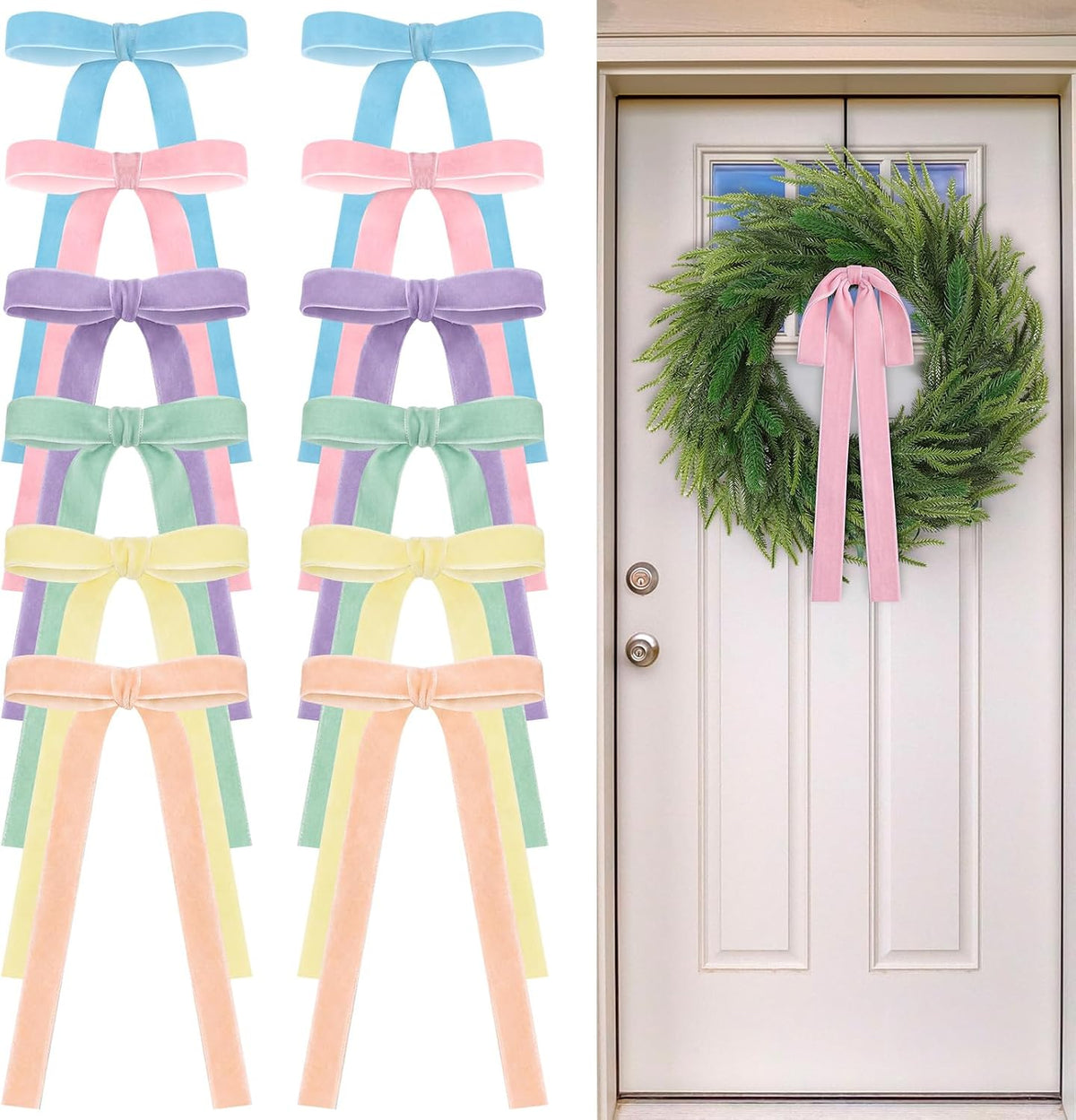 Glitinsel 24 Pcs Velvet Christmas Tree Bow, 10x18,1 w, Pastel | Vintage Christmas Ornaments Bow Velvet Ribbon Bows for Christmas Tree Garland Wreath Holiday Home Decorations