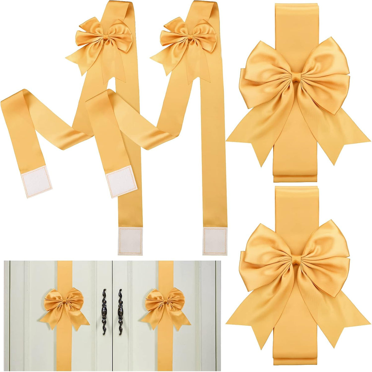 Syhood 8 Pcs Christmas Cabinet Bows Door Decorative, Silver | Large Xmas Ribbons Cabinet Door Windows Bows for Christmas Festive Party Cabinets Furniture Kitchen Decorations