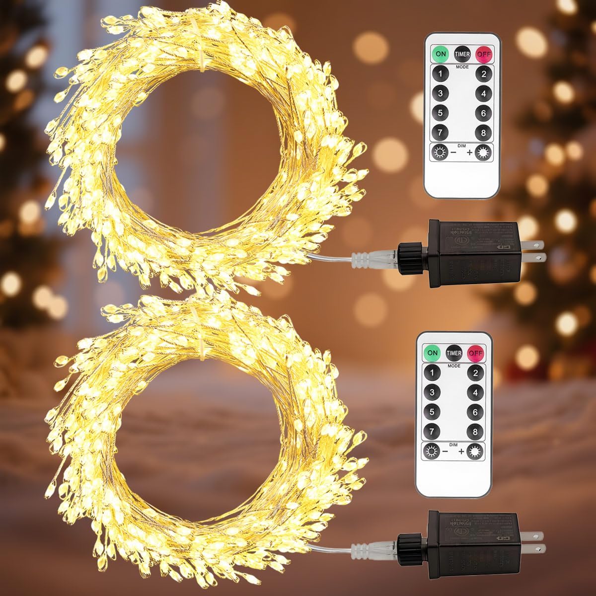 50ft 500LED Christmas Fairy String Lights Plug in, 8 Modes Warm White | Waterproof Remote Control Timer for indoor and outdoor, Green Wire Cluster String Lights, Garden Bedroom Tree Holiday
