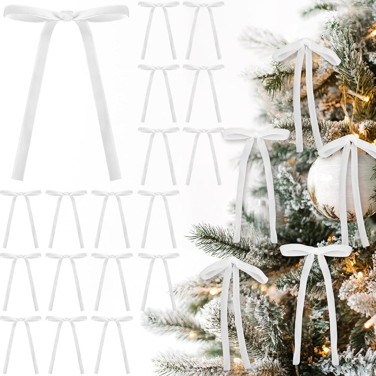 Glitinsel 24 Pcs Velvet Christmas Tree Bow, 10x18,1 w, Pastel | Vintage Christmas Ornaments Bow Velvet Ribbon Bows for Christmas Tree Garland Wreath Holiday Home Decorations