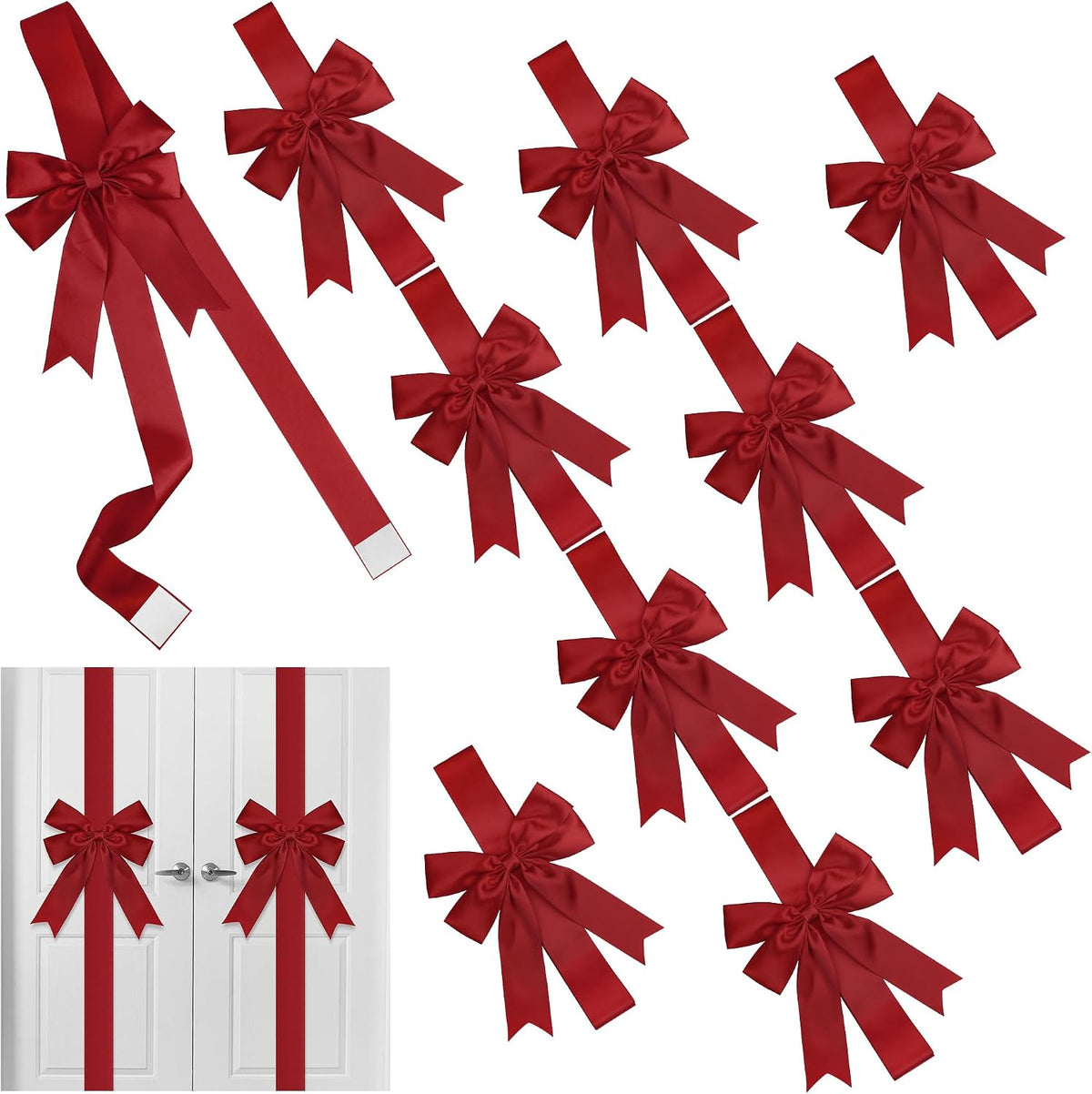 MCEAST 6-Piece Christmas Cabinet Bows, Red & Green Polka Dot, 10x87 Inches, Polyester, Christmas Occasion