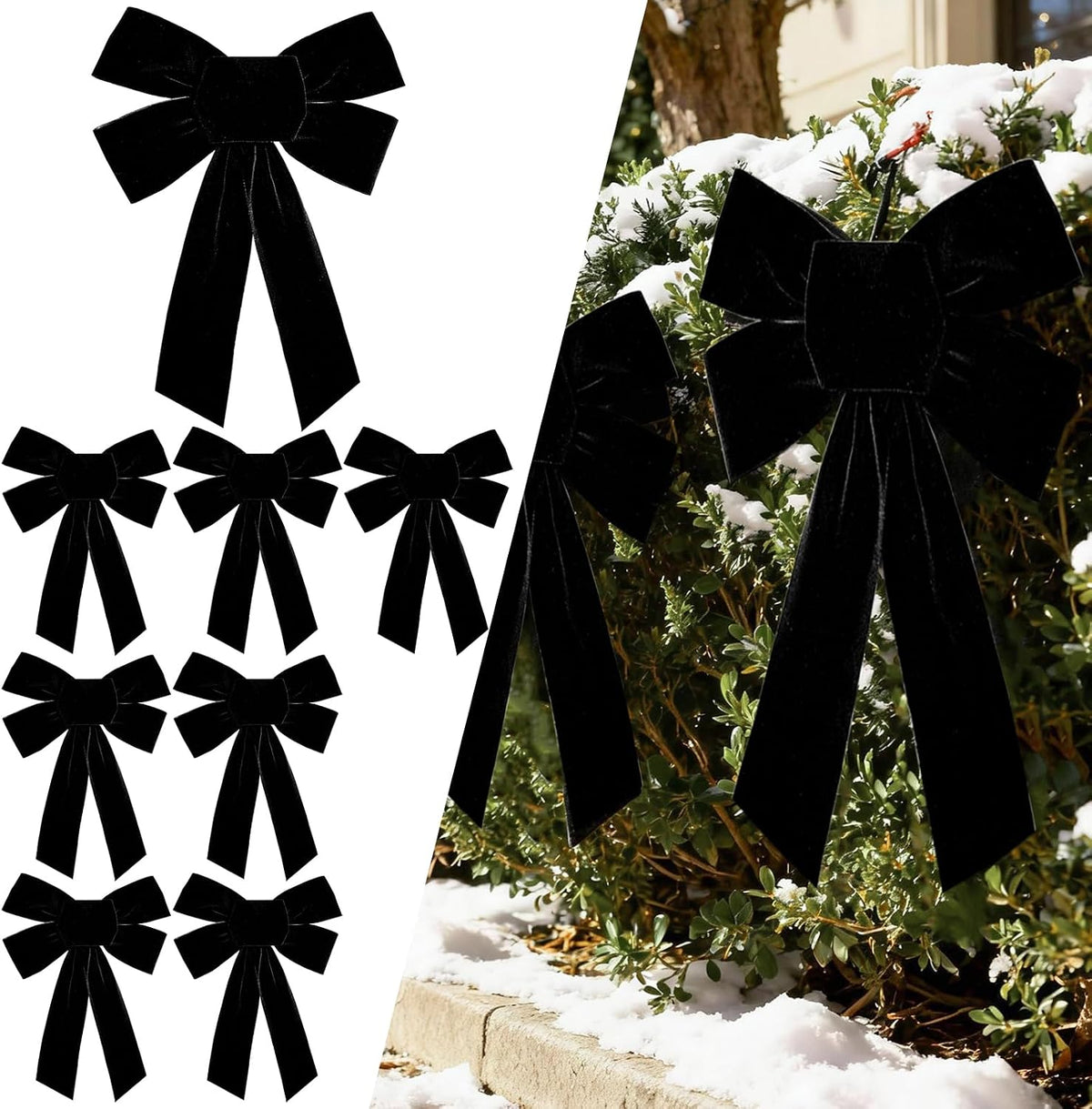 LaRibbons 13 x 9 Burgundy Velvet Christmas Bows Outdoor Decorations | 8 Pack Decorative Bows for Wreath, Tree, Garland & Holiday Decor, Indoor Outdoor Christmas Decorations