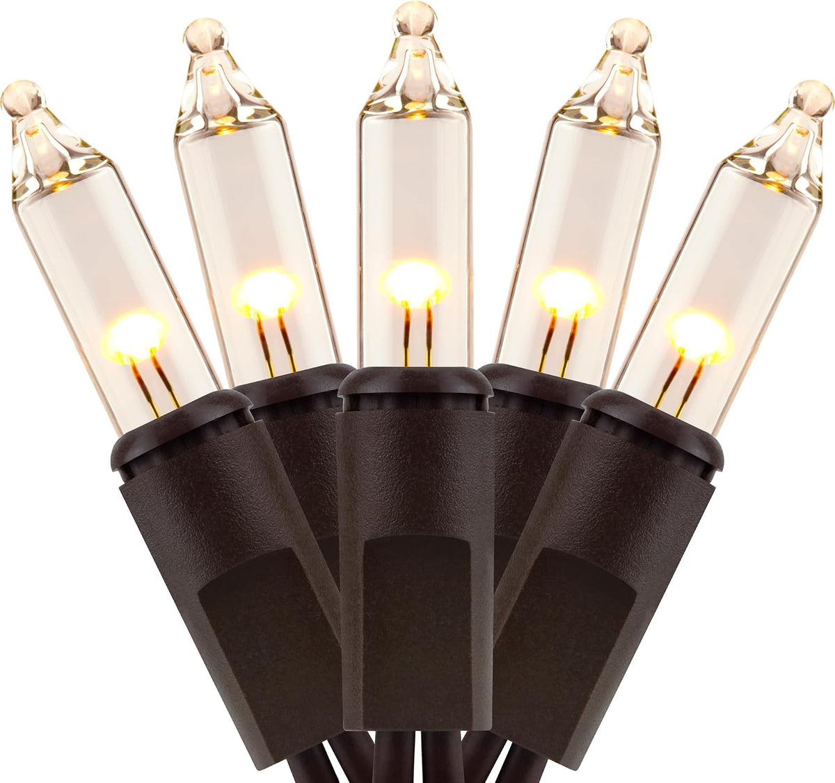 YULETIME 200 Clear Christmas String Lights, 2-Set 21 ft 100 ct Brown Wire | Incandescent Bulbs, End-to-End Connectable, UL Certified, 2-Strand, 200 Total Lights, 42' Total Length, 2.5 Spacing