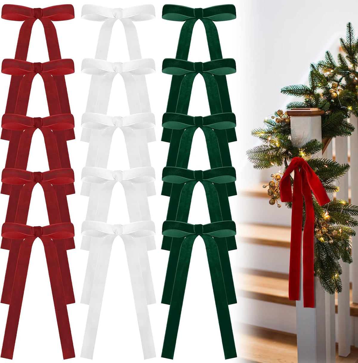 Glitinsel 24 Pcs Velvet Christmas Tree Bow, 10x18,1 w, Pastel | Vintage Christmas Ornaments Bow Velvet Ribbon Bows for Christmas Tree Garland Wreath Holiday Home Decorations