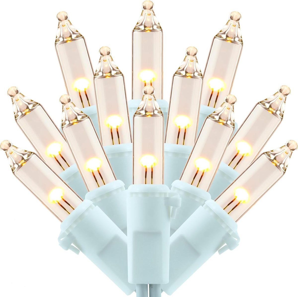 200 Warm White Christmas Lights, 2 Set 33 ft 100 ct White Wire String Light | 2-Strand, 4 Spacing, 66' Total Length, 200 Total Lights, Incandescent-Style LED Bulbs, End-to-End
