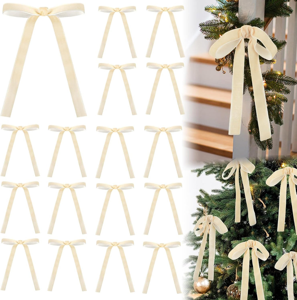 Glitinsel 24 Pcs Velvet Christmas Tree Bow, 10x18,1 w, Pastel | Vintage Christmas Ornaments Bow Velvet Ribbon Bows for Christmas Tree Garland Wreath Holiday Home Decorations