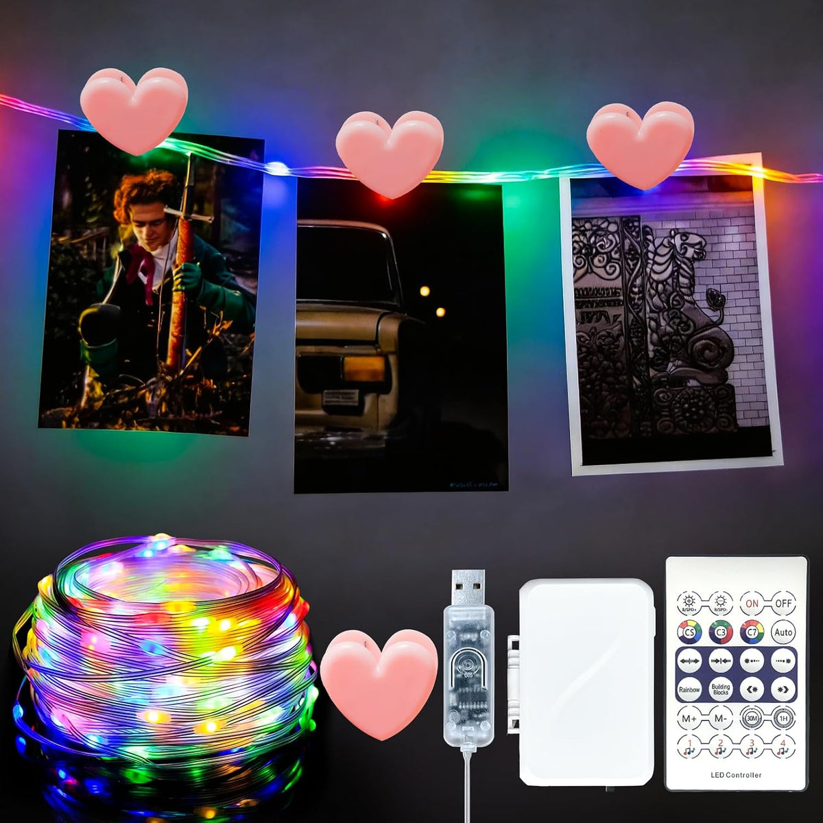 FWYWNL 2 Pcs RGB Smart IC Fairy Lights 16Ft 50LED String Lights with Remote | USB & Battery Powered, Mini Lights & Timer, Music Sync Waterproof Twinkle Lights for Outdoor Wedding Bedroom Christmas Decor