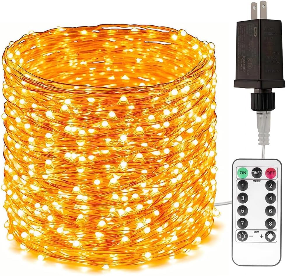 RESNICE 200FT 600LED Long Fairy Lights Plug in Copper Wire for Bedroom | With Remote, Warm White, Memory & Timer, Waterproof Christmas Twinkle Lights for Bedroom Wreath Window Wedding Christmas Tree