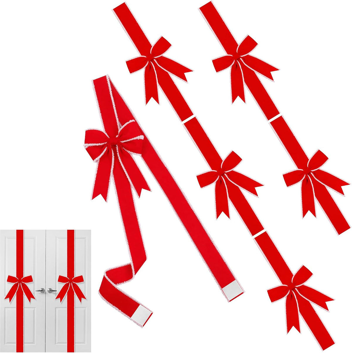 MCEAST 6-Piece Christmas Cabinet Bows, Red & Green Polka Dot, 10x87 Inches, Polyester, Christmas Occasion