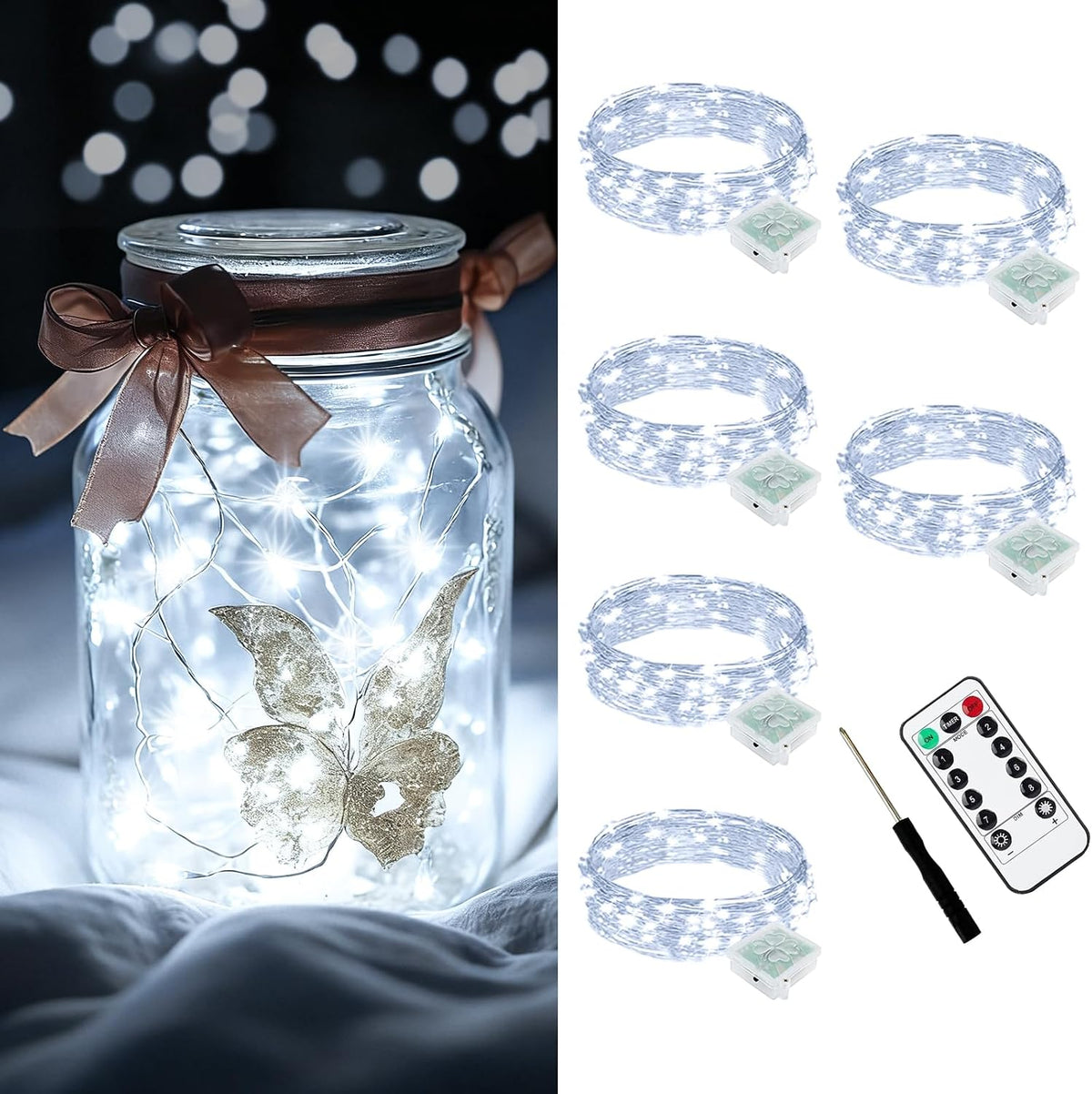 AIKEI 48 Pack LED Fairy Lights Battery Operated, Mini String Lights Waterproof 7 Feet 20 Led Firefly Starry Lighting for Wedding Party Bedroom Garden Halloween Christmas Decoration Colorful