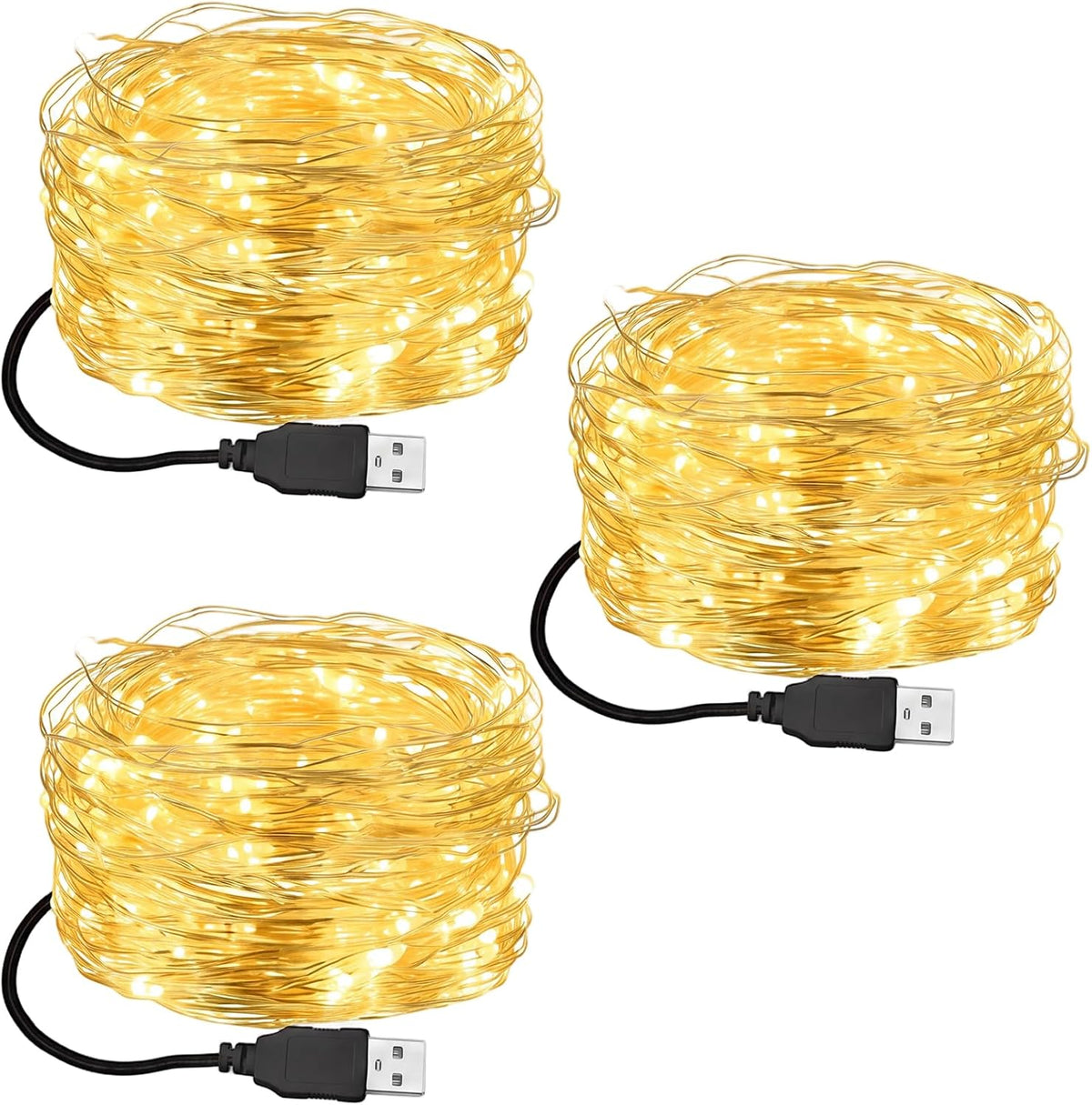 Macarrie 18 Pcs USB Fairy Lights 16 ft 50 LED String, Warm White, Black USB | Silver Wire for Christmas Halloween Bedroom Party Wedding Garden, Xmas Indoor Outdoor Decor, USB Plug and Play Power