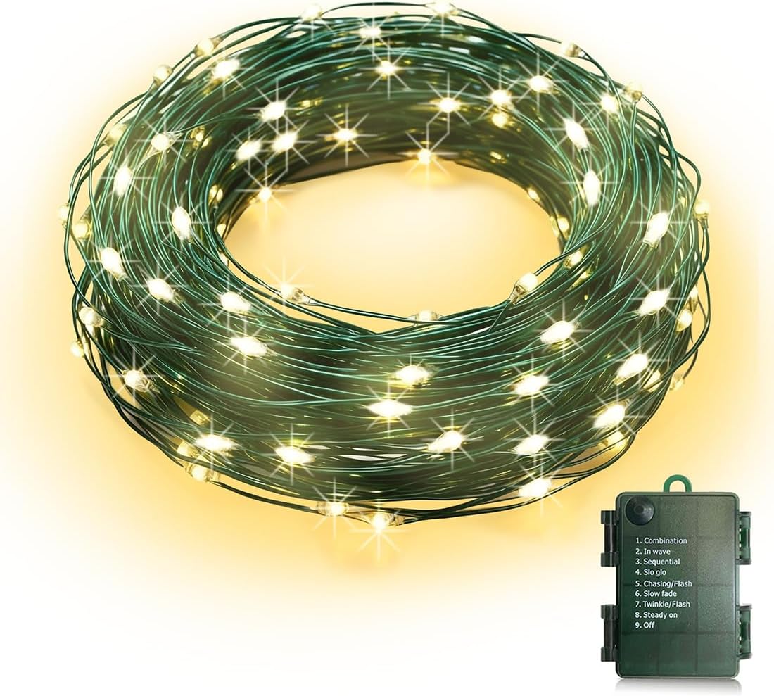 KepStars 4 Pack Fairy String Lights Battery Operated Auto Timer | 16.5ft 50 LED Warm White Twinkle Battery Christmas Lights, 8 Modes, Green Wire Waterproof for Tree Wreath Garland Xmas Decor