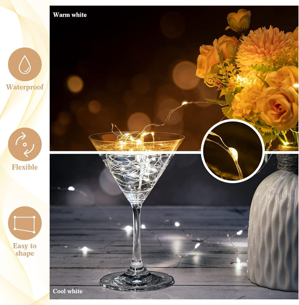 Tuanse 100 Pack Led Fairy Lights Battery Operated String Light 9.8FT Waterproof Silver Wire Firefly Starry Moon Light 30Led for Mason Jars DIY Crafts Wedding Table Centerpieces Christmas Party Decor