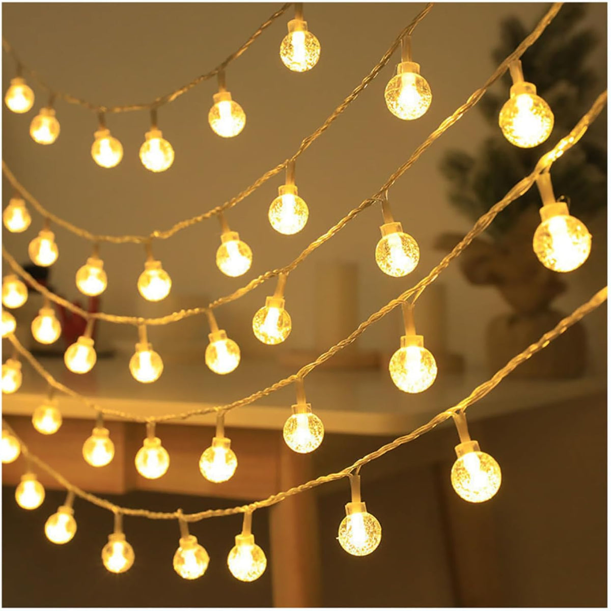 CAKERS Christmas Decor String Lights|LED Copper Wire Ambient Lamp|Creative Fairy Lights for Bedroom Home Party Patio,Round(Warm White),3m(9.8ft)-20LED-USB