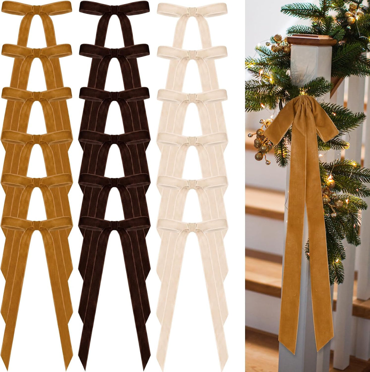 Glitinsel 24 Pcs Velvet Christmas Tree Bow, 10x18,1 w, Pastel | Vintage Christmas Ornaments Bow Velvet Ribbon Bows for Christmas Tree Garland Wreath Holiday Home Decorations