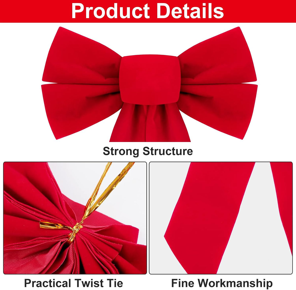 ANVAVO 16 Pack Red Velvet Christmas Bows Holiday Christmas Bows Christmas Wreaths Decoration, 9 x 13 inches