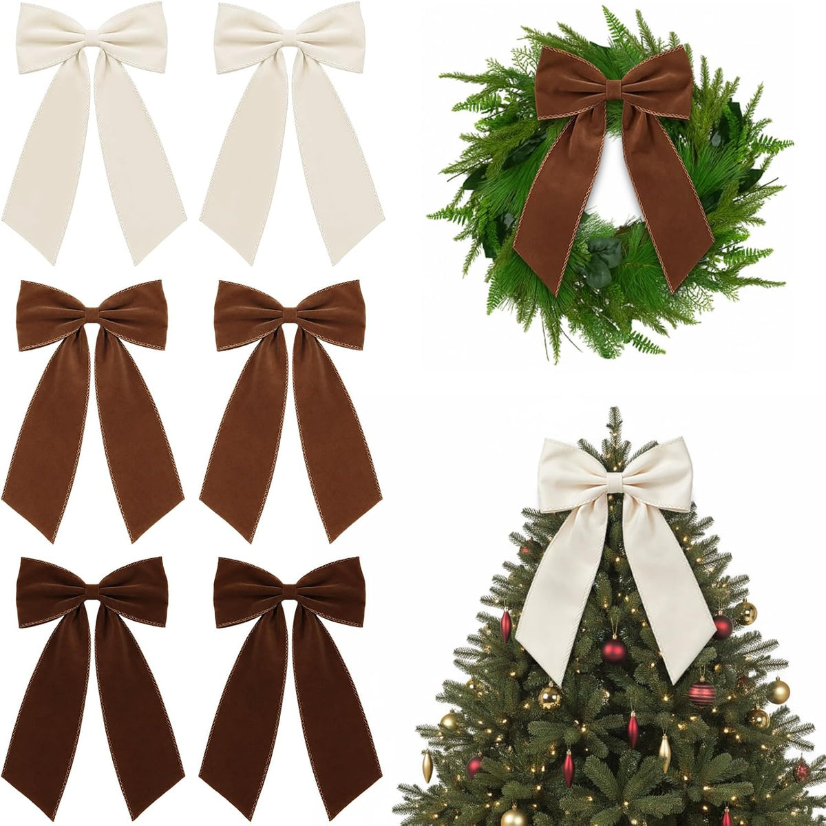 12 Pcs Black Large Christmas Velvet Bow, Xmas Tree Decor | 10x16 Inch Ribbon Design, Ideal for Wreath Garland Banner, Napkin Rings, Fireplace Indoor Outdoor Holiday Decoration