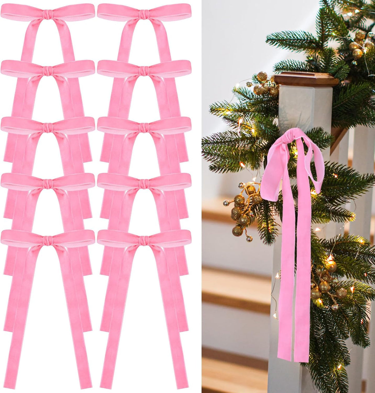 Glitinsel 24 Pcs Velvet Christmas Tree Bow, 10x18,1 w, Pastel | Vintage Christmas Ornaments Bow Velvet Ribbon Bows for Christmas Tree Garland Wreath Holiday Home Decorations