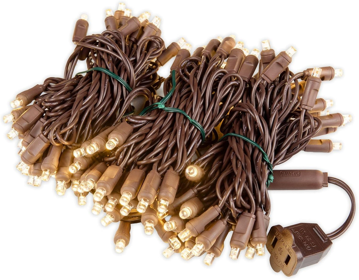 Festive Living 100 Warm White Wide Angle LED Mini Lights On Brown Wire | 34 Ft Commercial Grade Christmas String Lights, Full Wave No Flicker, Indoor & Outdoor UL Listed, Connect Up to 21 Sets