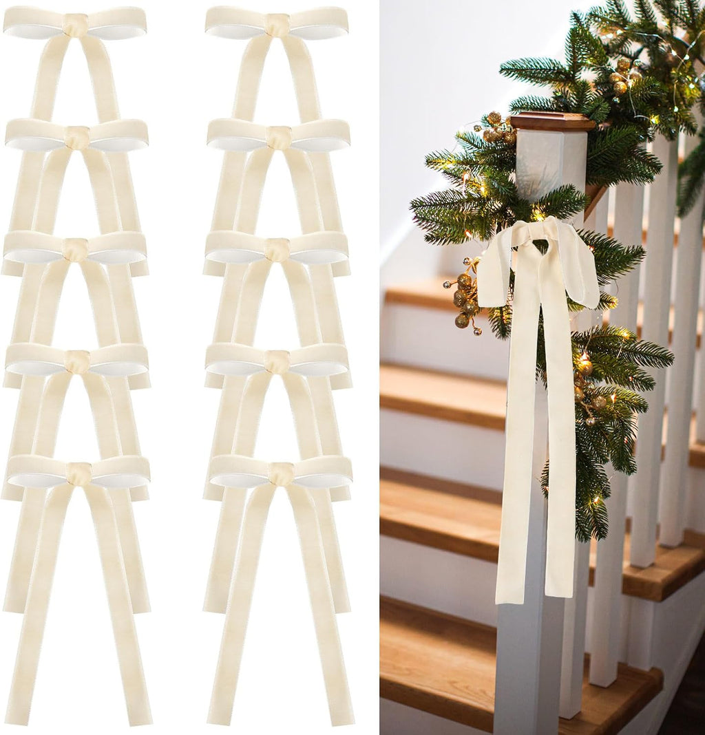 Glitinsel 24 Pcs Velvet Christmas Tree Bow, 10x18,1 w, Pastel | Vintage Christmas Ornaments Bow Velvet Ribbon Bows for Christmas Tree Garland Wreath Holiday Home Decorations