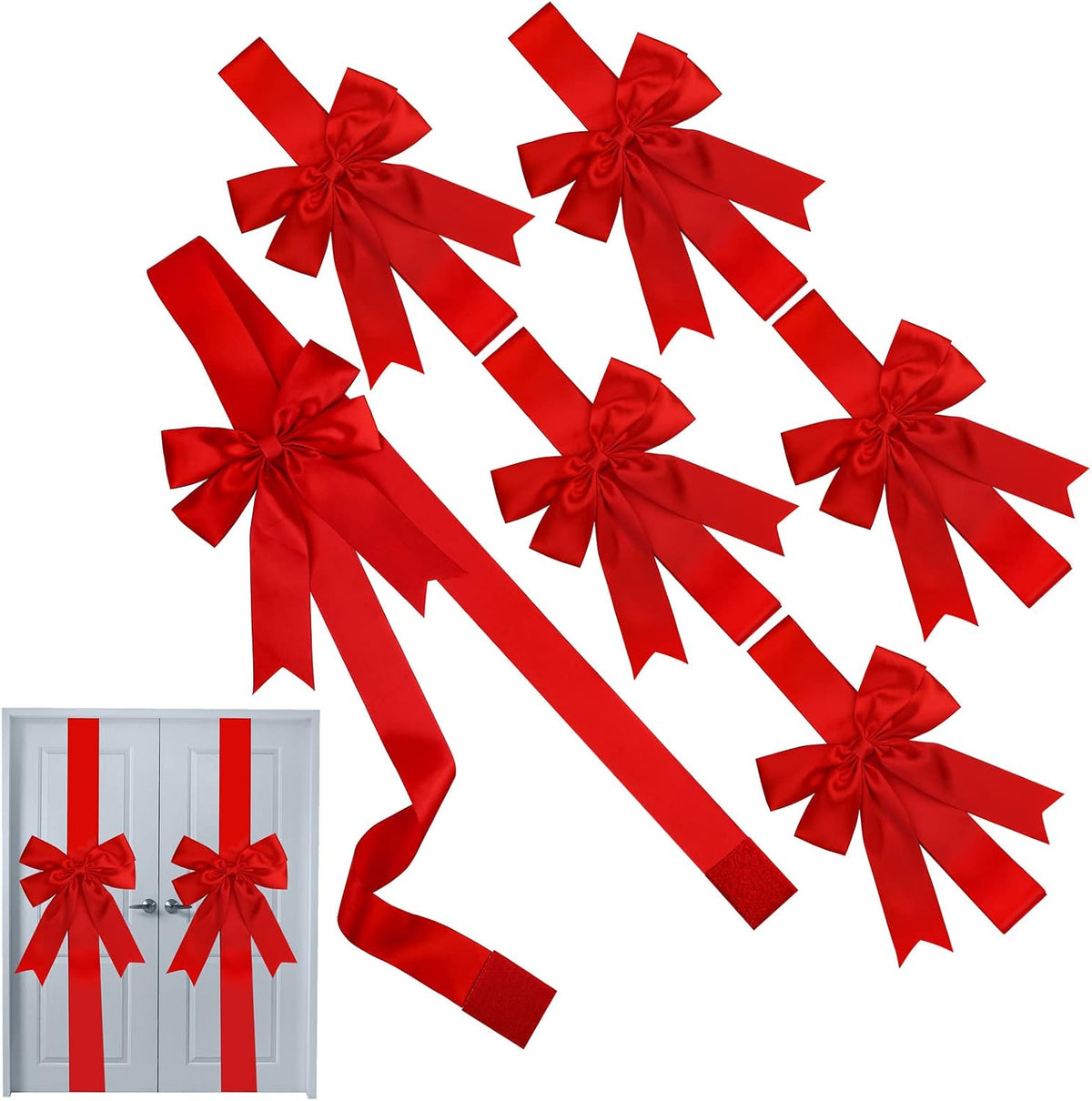 MCEAST 6-Piece Christmas Cabinet Bows, Red & Green Polka Dot, 10x87 Inches, Polyester, Christmas Occasion