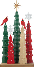 Glitzhome Wooden Christmas Tree Table Decor, 23.5H Rustic Winter Holiday Tabletop Decoration Scattered Forest Set with Cardinals, Snowflakes & North Star for Mantel, Desk, Shelf