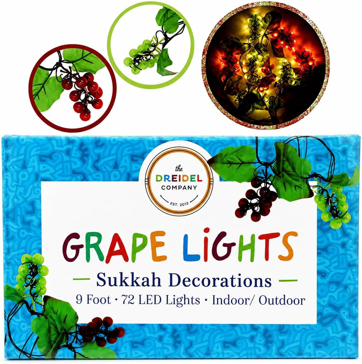 Grape Vine String Lights, 72 LED Grape Lights, 9' Feet Long, Fruit String Lights for Kitchen, Home Wine Cabinet, Sukkah Decorations, 8 Cluster Purple and Green Grapes Lights (Single)
