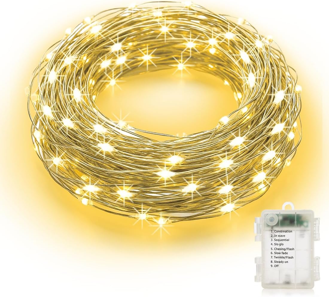 KepStars 4 Pack Fairy String Lights Battery Operated Auto Timer | 16.5ft 50 LED Warm White Twinkle Battery Christmas Lights, 8 Modes, Green Wire Waterproof for Tree Wreath Garland Xmas Decor