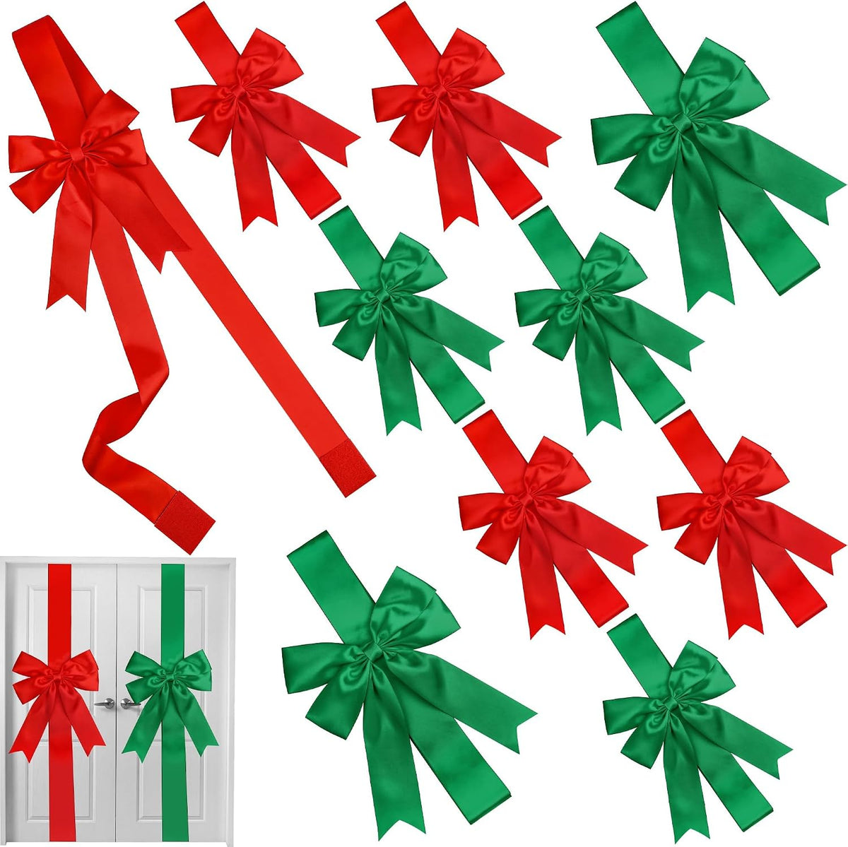 MCEAST 6-Piece Christmas Cabinet Bows, Red & Green Polka Dot, 10x87 Inches, Polyester, Christmas Occasion