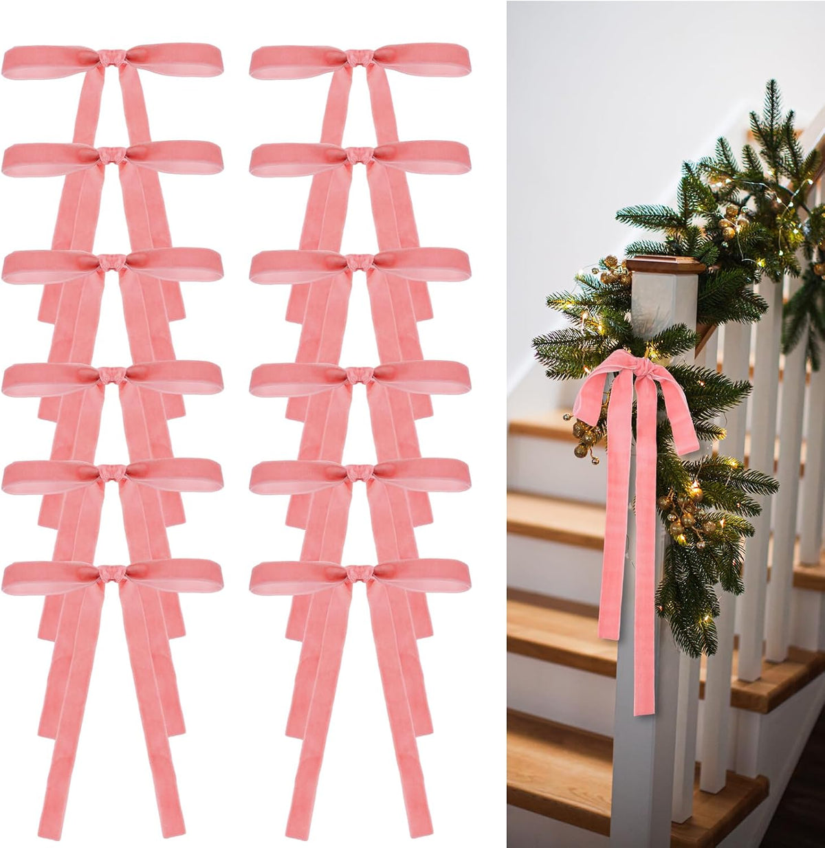 Glitinsel 24 Pcs Velvet Christmas Tree Bow, 10x18,1 w, Pastel | Vintage Christmas Ornaments Bow Velvet Ribbon Bows for Christmas Tree Garland Wreath Holiday Home Decorations