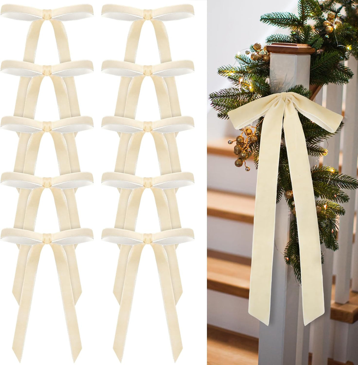 Glitinsel 24 Pcs Velvet Christmas Tree Bow, 10x18,1 w, Pastel | Vintage Christmas Ornaments Bow Velvet Ribbon Bows for Christmas Tree Garland Wreath Holiday Home Decorations