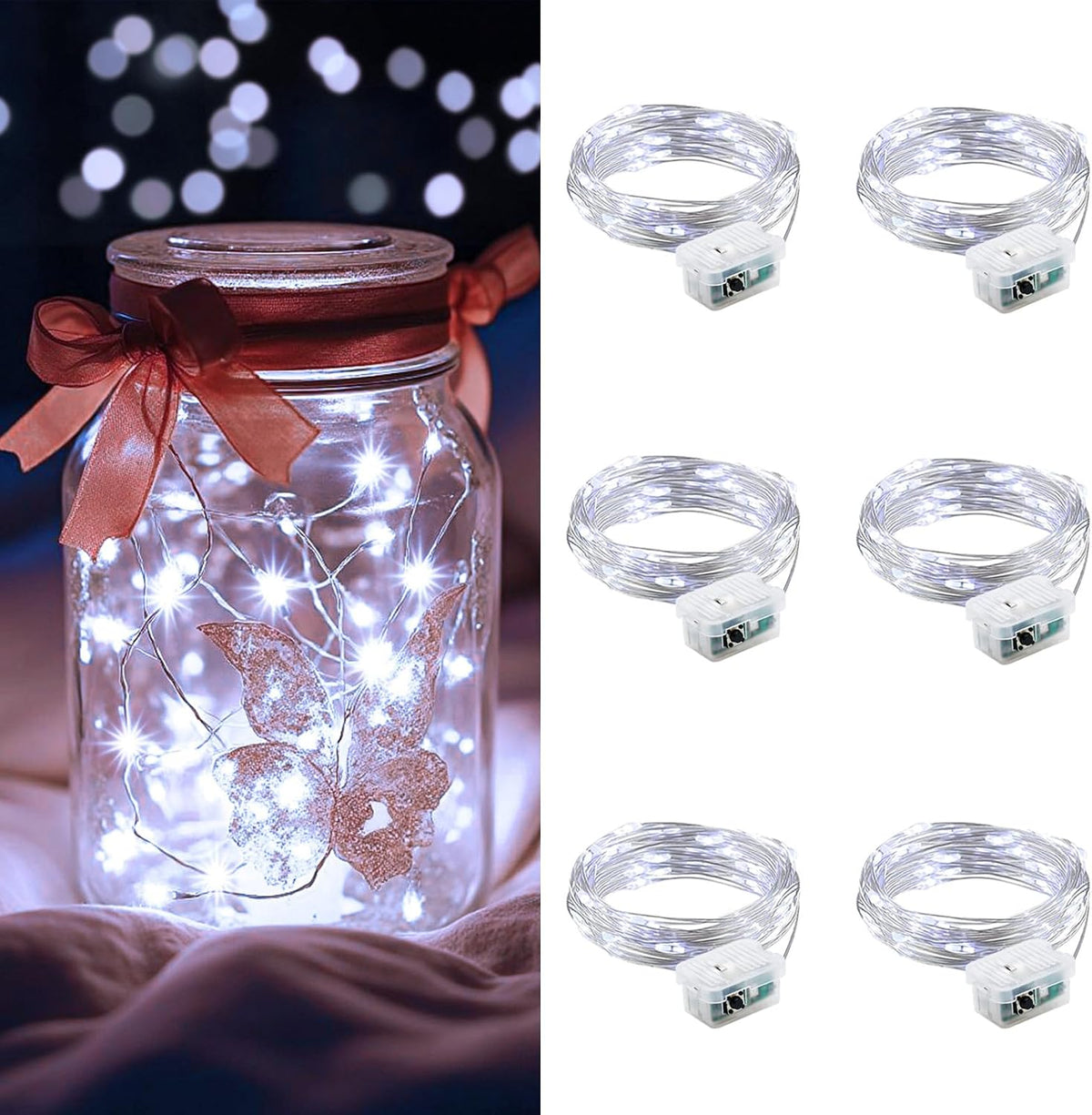 AIKEI 48 Pack LED Fairy Lights Battery Operated, Mini String Lights Waterproof 7 Feet 20 Led Firefly Starry Lighting for Wedding Party Bedroom Garden Halloween Christmas Decoration Colorful