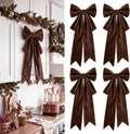 Fuutreo 4 Pcs Large Velvet Red Christmas Cabinet Bows Decor, 24 x 10 in | Christmas Door Ribbon Bows, Xmas Cabinet Decor for Kitchen, Reusable Big Elegant Velvet Bow, Christmas Party Home Decoration
