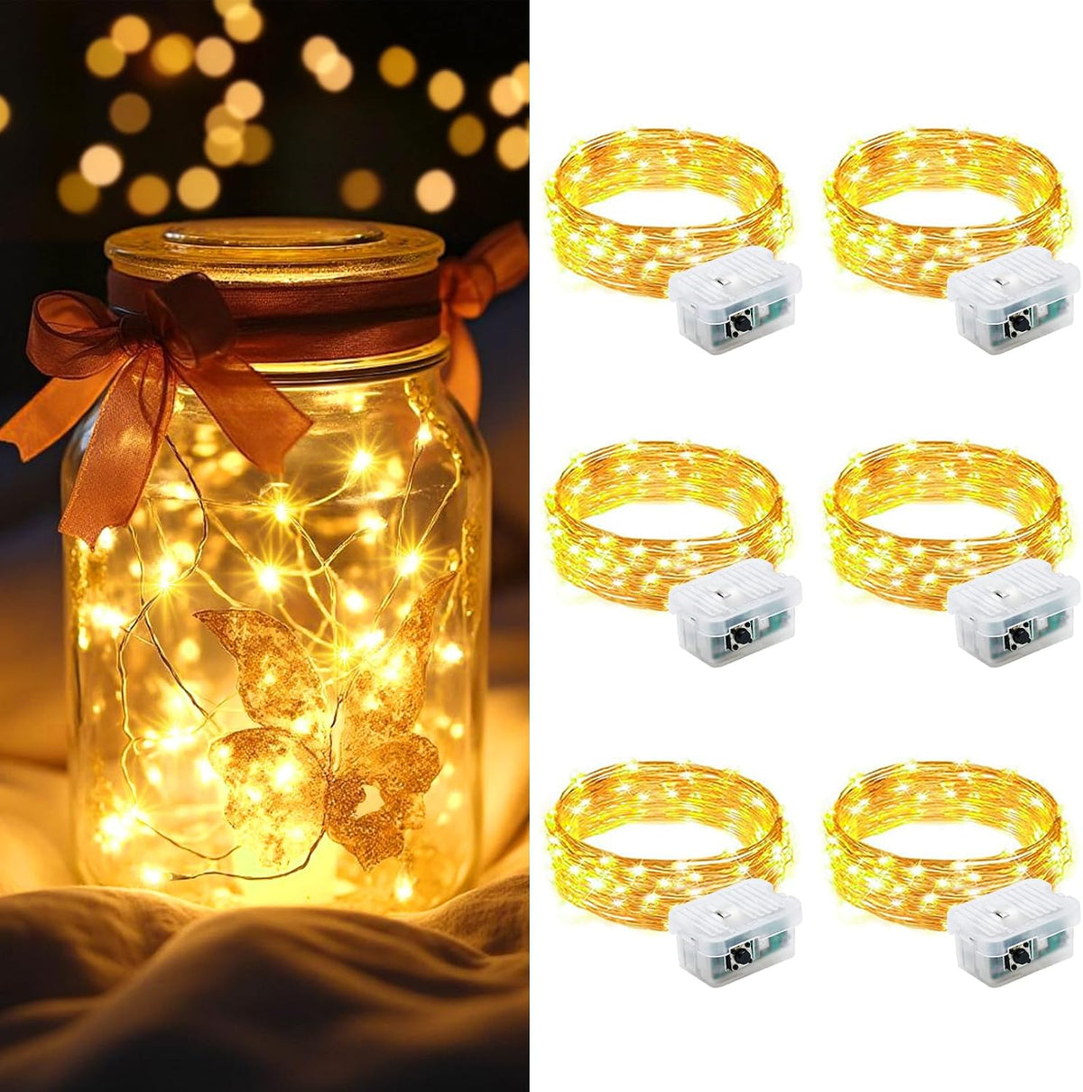AIKEI 48 Pack LED Fairy Lights Battery Operated, Mini String Lights Waterproof 7 Feet 20 Led Firefly Starry Lighting for Wedding Party Bedroom Garden Halloween Christmas Decoration Colorful