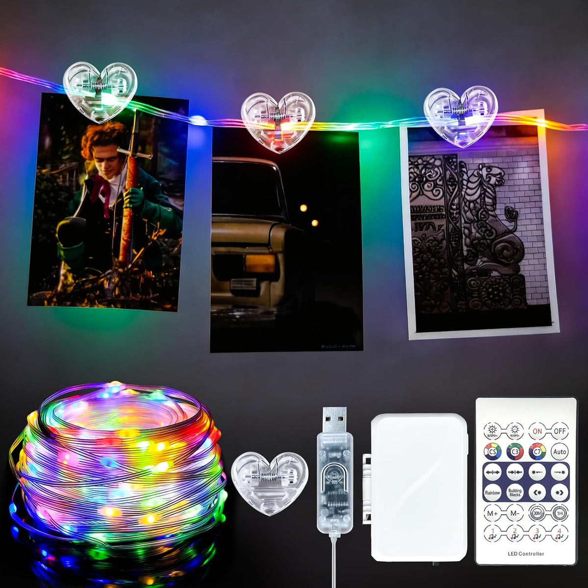 FWYWNL 2 Pcs RGB Smart IC Fairy Lights 16Ft 50LED String Lights with Remote | USB & Battery Powered, Mini Lights & Timer, Music Sync Waterproof Twinkle Lights for Outdoor Wedding Bedroom Christmas Decor