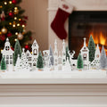 Kathfly 16 Pcs Christmas Village Set with Base Christmas Village Houses | Wooden Houses Tree, Elk ,Cedar Pine, Snowmen Farmhouse Tabletop Decor for Decorative Signs Plaques Centerpieces