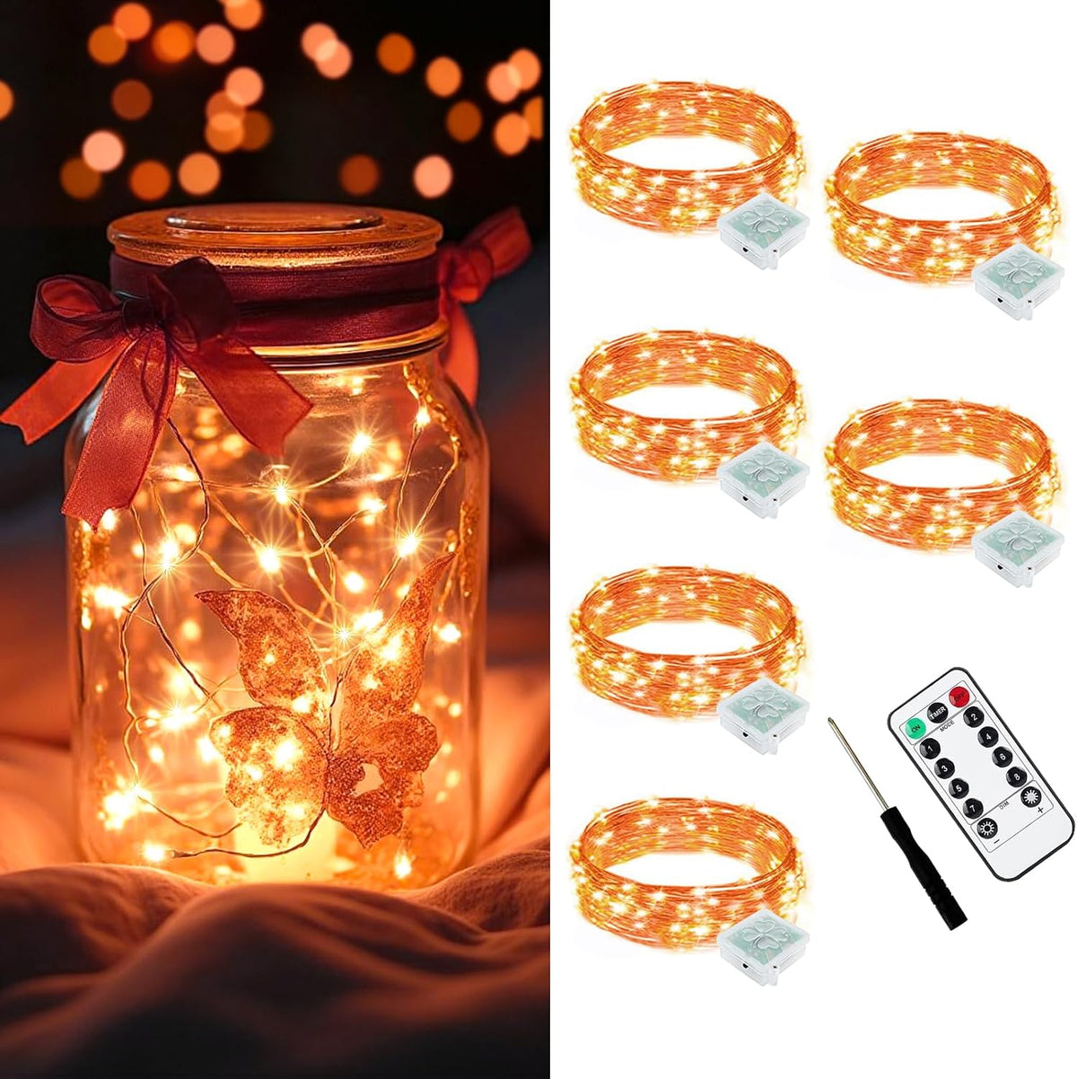 AIKEI 48 Pack LED Fairy Lights Battery Operated, Mini String Lights Waterproof 7 Feet 20 Led Firefly Starry Lighting for Wedding Party Bedroom Garden Halloween Christmas Decoration Colorful