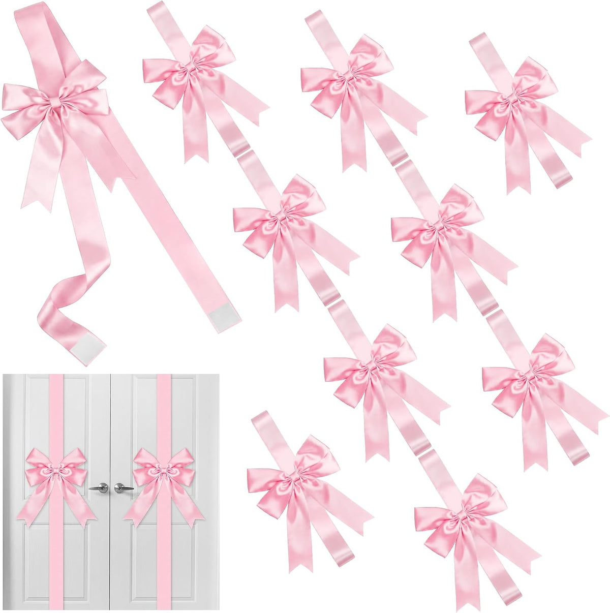 MCEAST 6-Piece Christmas Cabinet Bows, Red & Green Polka Dot, 10x87 Inches, Polyester, Christmas Occasion