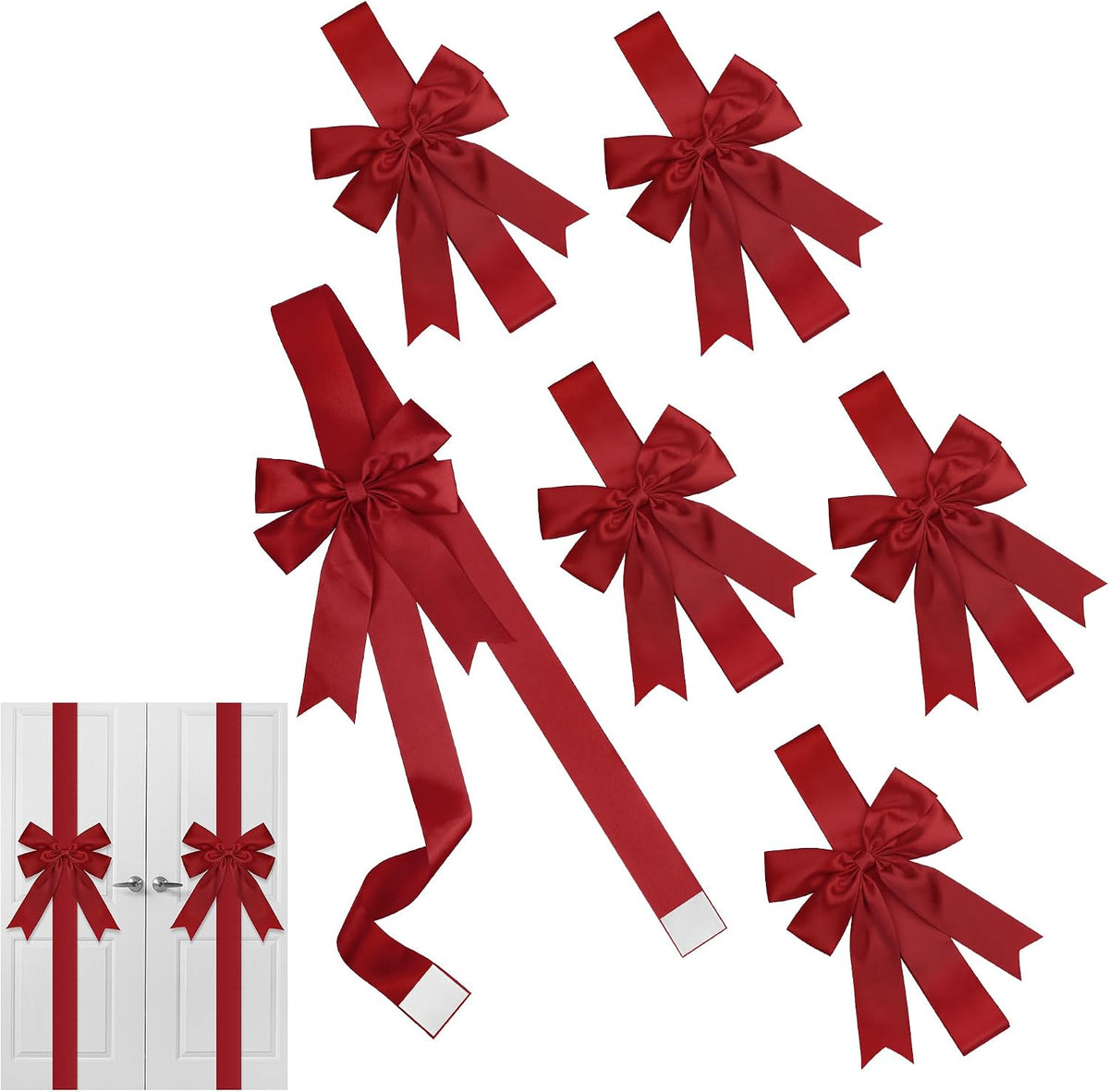 MCEAST 6-Piece Christmas Cabinet Bows, Red & Green Polka Dot, 10x87 Inches, Polyester, Christmas Occasion