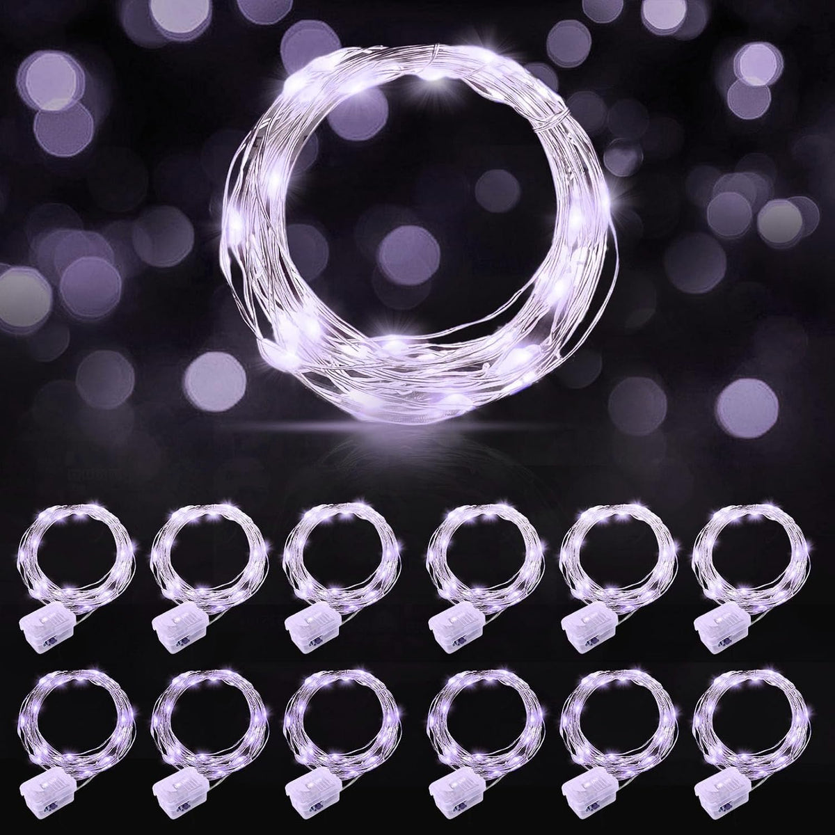 AIKEI 48 Pack LED Fairy Lights Battery Operated, Mini String Lights Waterproof 7 Feet 20 Led Firefly Starry Lighting for Wedding Party Bedroom Garden Halloween Christmas Decoration Colorful