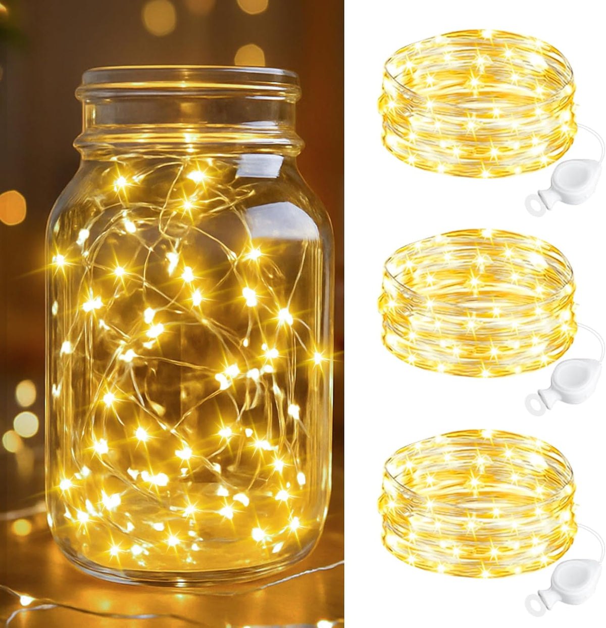 btfarm 100 Pack Fairy Lights Battery Operated, 7FT 20 LED Mini String Lights Waterproof Silver Wire for Mason Jars Centerpiece Table Crafts Bedroom Christmas Decoration, Warm White