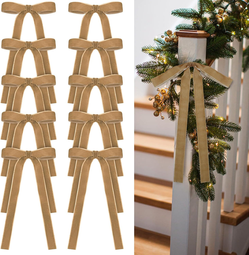 Glitinsel 24 Pcs Velvet Christmas Tree Bow, 10x18,1 w, Pastel | Vintage Christmas Ornaments Bow Velvet Ribbon Bows for Christmas Tree Garland Wreath Holiday Home Decorations