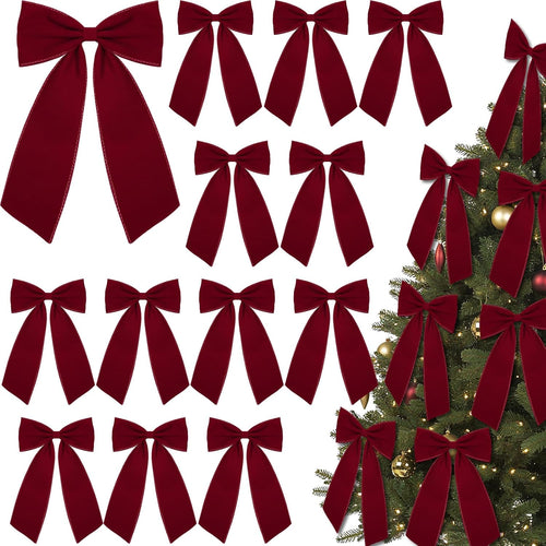 12 Pcs Black Large Christmas Velvet Bow, Xmas Tree Decor | 10x16 Inch Ribbon Design, Ideal for Wreath Garland Banner, Napkin Rings, Fireplace Indoor Outdoor Holiday Decoration